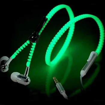 Original Metal Luminous Earphone Glow In The Dark Headset 3.5mm In-Ear Stereo Zipper Earbuds for MP4 DJ Smart Phone fone ouvido