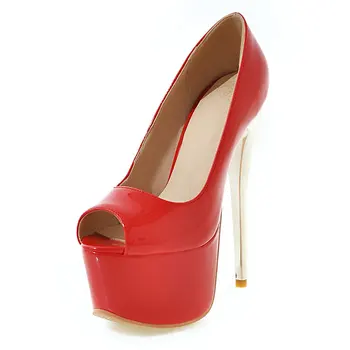 Lloprost ke Fashion Patent Leather Women Shoes Big Size 30-48 16CM High heels Pumps Sexy Peep toe Platform Wedding Shoes JT134