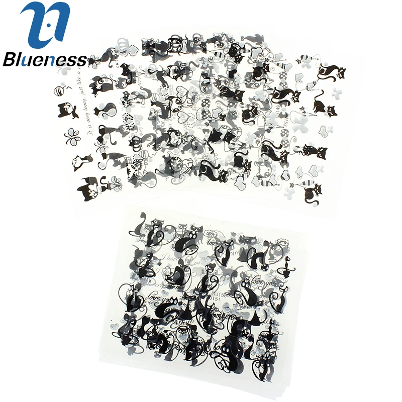 12 Pcs/Lot Black Persian Cat Design Manicure Decals Beauty Transfer Stickers For 3D Nails Art Tips JH240