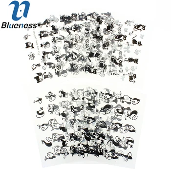 12 Pcs/Lot Black Persian Cat Design Manicure Decals Beauty Transfer Stickers For 3D Nails Art Tips JH240