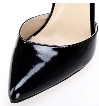 Shoes Woman 2016 Pumps Spring Autumn Sexy Super High-Heelsed foot ring Hollow With Thin straps Black Patent Leather Pointed shoe