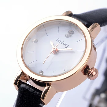 2017 Mini Ladies Watches Top Luxury Brand Gogoey Ultra Thin Rhinestone Crystal Designer Black Clock Women Leather Quartz Watch