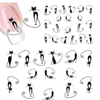 1 sheet Sexy Stray Black Cute Design Nail Art Water Transfer Stickers Decals DIY Beauty Decal Nail Decoration Tools SASTZ023