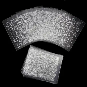 24 Pcs/Lot Silver 24 Designs Nail Stickers Beauty Glitter 3D Nail Art Bronzing Stamping Diy Decorations For Manicure Nails JH144