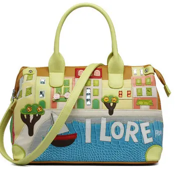 Women's embroidery fun handbag girls colorful dream house messenger bag big capacity shopping cross body bag lady commute tote