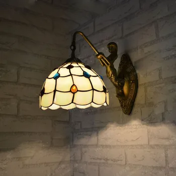 Simple modern European style LED Frosted Glass wall lamp Tiffany lamp bedside bedroom wall lamp Mermaid peacock tail Wall Sconce