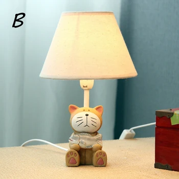 Cute Cat Design Resin Table Lamp With Linen Shade For Kid's Room Height 28cm 2 Colors Kid's Reading Study Desk Lamp