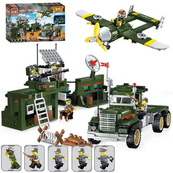Classic WW2 Military Base Main Tank Battle Mobile Combat Vehicle Model Bricks Toy Military Pilot Soldier Figures Educational Toy