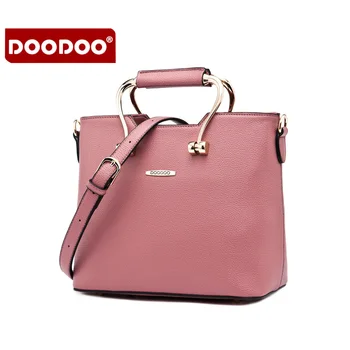 2016 New Designer Female Handbag Metallic Handle PU Leather Bucket Shoulder Bag DOODOO Brand Crossbody Bag