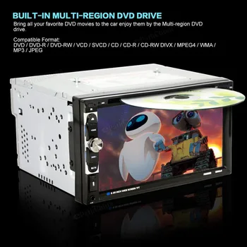 6065B 6.95'' 12V Bluetooth Car Stereo Radio Handsfree Touchcreen Double 2 DIN Auto FM DVD CD Player Head Unit + Remote Control