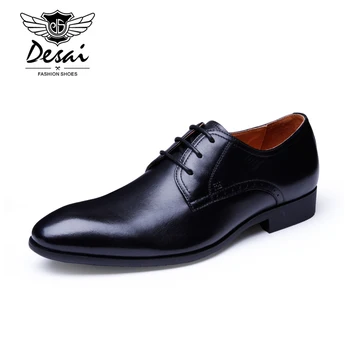 DESAI NEW Black Men's Business Suits Leather Casual Shoes Stylish Pointed Toe Pure Color First Layer Leather Wedding Dress Shoes
