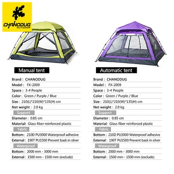 Chanodug Ultra Large 3-4 Person Rainproof Outdoor Tourist Camping Tent Hiking Picnic Fishing Tent Automatic and Manual Avaliable