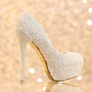 Popular Formal Shoes Handmade Ladies White Lace Wedding Shoes Beautiful Bridal Dress Shoes Women High heel party club Shoes