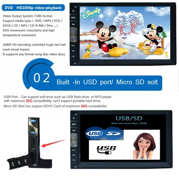 7 inch HD Car Radio 2 Din USB SD MP4 MP5 Video Player Audio Remote Control 2 din size Multinational languages