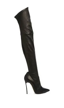 Hot Sell 2017 Metal Charm Heel Sexy Black Suede Thigh High Boots High Heels Shoes Women Over The Knee Boots size 35-42