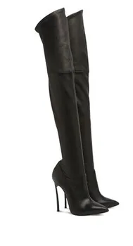 Hot Sell 2017 Metal Charm Heel Sexy Black Suede Thigh High Boots High Heels Shoes Women Over The Knee Boots size 35-42