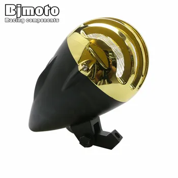 BJMOTO Bullet Motorcycle Headlight With Deep Cut H4 12V Motorbike Halogen Bulb Head Light For Harley Bobber Cruiser Chopper