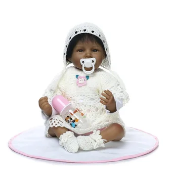 New Style 22 inchs 55 cm Silicone Reborn Dolls Handmade Realistic Baby Doll black colour Silicone Reborn cute Toys for children