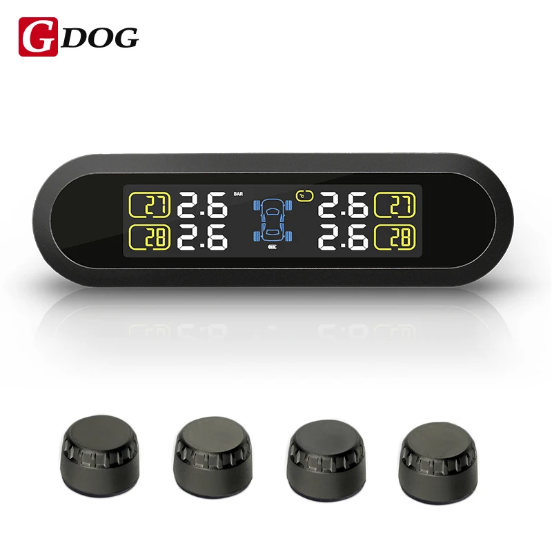 Black/blue case Cars Solar Power TPMS LCD Display Car Wireless Tire Tyre Pressure Monitoring System 4 external Sensors for car