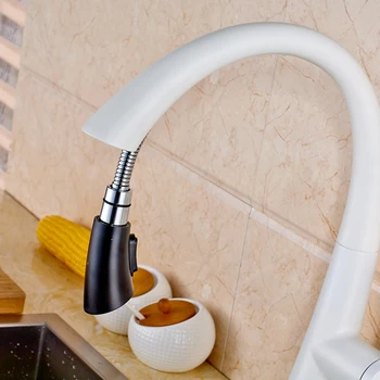 New Pull Out Spout Kitchen Faucet White Painting Kitchen Vessel Sink Mixer Tap Sprayer Swivel Spout Water Taps