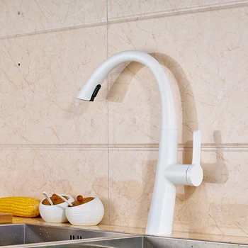 New Pull Out Spout Kitchen Faucet White Painting Kitchen Vessel Sink Mixer Tap Sprayer Swivel Spout Water Taps