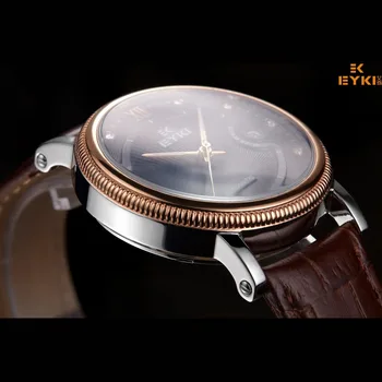 EYKI Brand Automatic Mechanical Watches Men Genuine Leather Wristwatches Rome Scale Rhinestone Calendar Watch Relogio Masculino