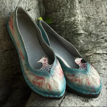 2016 Spring and Autumn National Trend Women Shoes Handmade Genuine Leather Shoes Female Flats Super Soft Flats 	1618-2