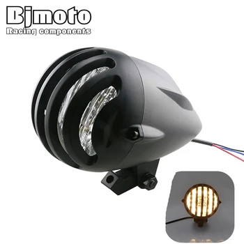 Motorcycle Headlight Bullet Halogen H4 35W Deep Cut Grille Indicators Daytime Running Light Emark For Harley Touring Softail