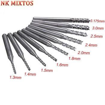 10PCS/SET Mill Engraving Bits Mini PCB Carbide Tools End Mill 1.3-3.175 Diameter CNC Cutting Bits Milling Cutters Kit