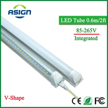 V-Shape LED Bulbs Tubes T8 600mm 20W 2 Feet Led Integrated Tube Light 2FT AC85-265V 96LEDs SMD2835 LED Light Super Bright 2000lm