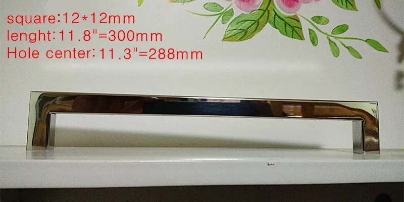 Length:300mm)12*12mm Square Bar door handle mirror Stainless Steel Kitchen Door Cabinet Handle knob 11.8