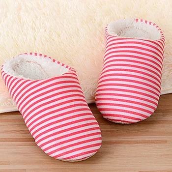 Special offer new winter home indoor striped cotton slipper for women and men soft bottom no-slip comfortable warm slipper