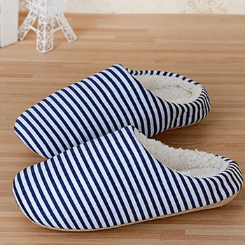 Special offer new winter home indoor striped cotton slipper for women and men soft bottom no-slip comfortable warm slipper
