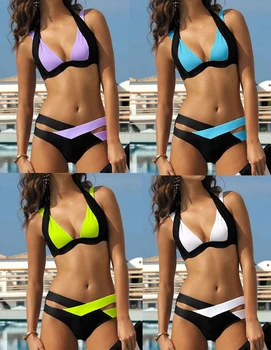 2017 New Summer Sexy Patchwork Bikini Set Woman Push Up Swimsuit Cross Bandage Swimwear Brazilian Swimsuits Bathing Suit Biquini