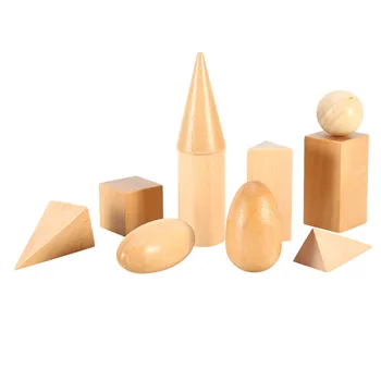 New Wooden Montessori Geometric Shapes Solids Geometry Blocks Set Learning & Education Cognitive Math Toys 10pcs/set