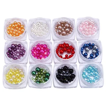 12Pcs/set Nail Art Round Matte Pearls Mixed Color Rhinestones Multi Purpose Poilsh UV Gel 3D Tips Shiny DIY Decoration Manicure