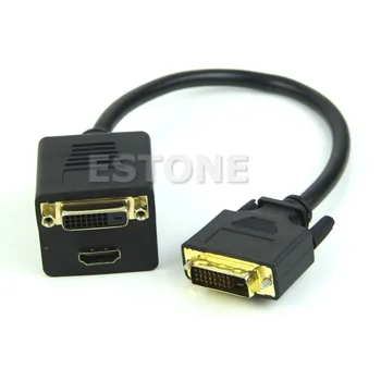For NEW DVI Splitter 1 to 2 Port HDMI Female + DVI 24+1 Y Cable Adapter For PC HDTV