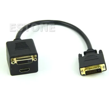 For NEW DVI Splitter 1 to 2 Port HDMI Female + DVI 24+1 Y Cable Adapter For PC HDTV