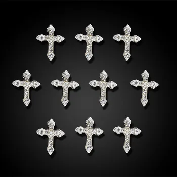Classic Full Glitter Rhinestones Cross 3d Nail Charms 10pcs/pack Alloy Nail Art Decorations Nails Tools