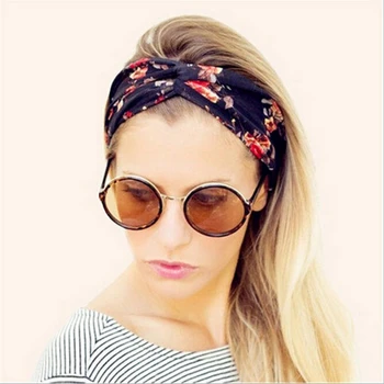 1PC Headband Retro Women Elastic Turban Twisted Knotted Headbands Ethnic Floral Wide Stretch Girl Yoga Hair Accessories