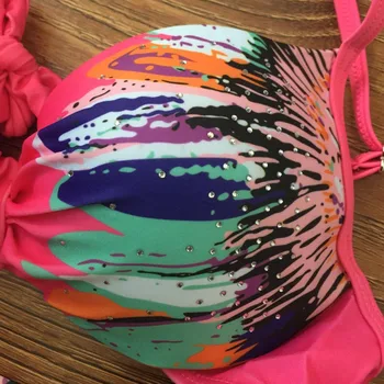 Special Design Peacock Feather Print Swimwear Colorful Crystal Sexy Women Bathing Suit Bikinis Stringed Swimsuit Straps Bikini