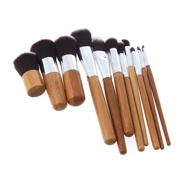 GUJHUI Professional 11Pcs/set Bamboo Makeup Brush Set Eyeshadow Make Up Foundation Facial Cosmetic Make up Brushes Tools Kit