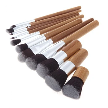 GUJHUI Professional 11Pcs/set Bamboo Makeup Brush Set Eyeshadow Make Up Foundation Facial Cosmetic Make up Brushes Tools Kit