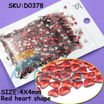 4mm Red Heart Shape Metal Stud Rhinestones Handcraft DIY 3D Decoration Acrylic Nail Art Dropshipping [Retail] SKU:D0378