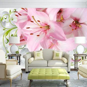 Custom Photo Wall Paper 3D Lily Flower Butterfly Living Room Bedroom Sofa TV Background Wall Mural Wallpaper Modern Painting Art