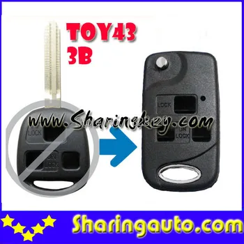Remodeling Flip key Shell For Toyota 2 Button Remote Key with Toy43 Blade10piece/lot