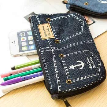 New Denim Shorts Big Capacity Pencil Case Canvas Home Storage Cosmetic Bags School Pen Bag  88 LBY2017