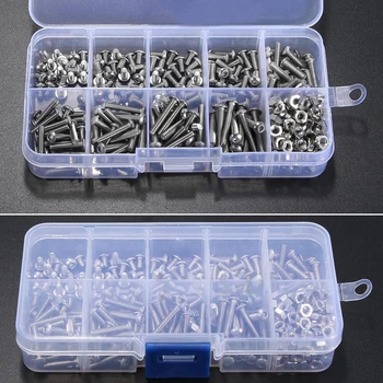 340pcs M3 A2 Hex Screw Kit Stainless Steel Nuts Bolt Cap Socket Assortment Set For Hardware Accessories