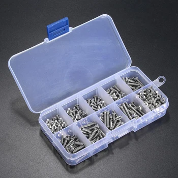 340pcs M3 A2 Hex Screw Kit Stainless Steel Nuts Bolt Cap Socket Assortment Set For Hardware Accessories