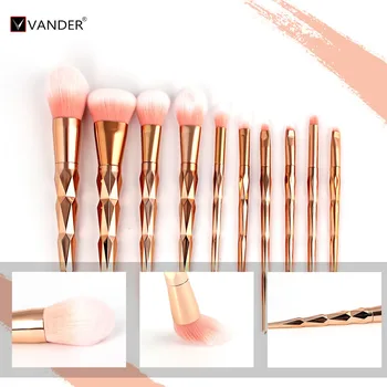 Vander Professional 10Pcs/set Rose Gold Spiral Handle Makeup Brushes Foundation Blush Powder Facial Brush Cosmetic maquiagem